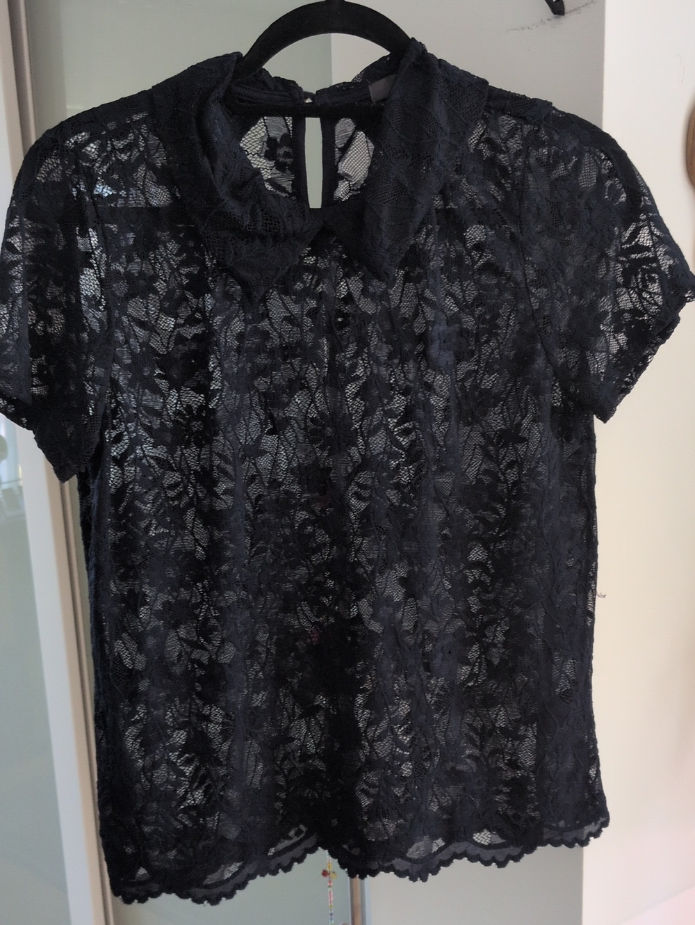 Navy blue Lace Collared Top